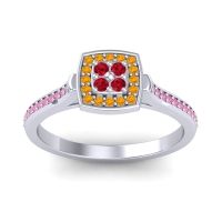 Ruby Fashion Ring In Platinum With Citrine And Pink Tourmaline – Kazipu Statement Ring