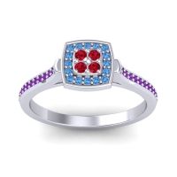 Ruby Fashion Ring In 18k White Gold With Swiss Blue Topaz And Amethyst – Kazipu Statement Ring