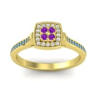 Amethyst Fashion Ring In 18k Yellow Gold With Lab Diamond And Swiss Blue Topaz – Kazipu Statement Ring