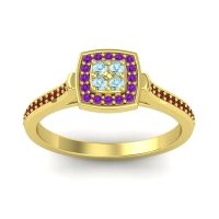 Aquamarine Fashion Ring In 18k Yellow Gold With Amethyst And Garnet – Kazipu Statement Ring