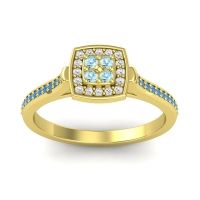 Aquamarine Fashion Ring In 14k Yellow Gold With Diamond And Swiss Blue Topaz – Kazipu Statement Ring
