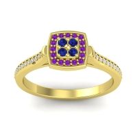 Blue Sapphire Fashion Ring In 14k Yellow Gold With Amethyst And Diamond – Kazipu Statement Ring