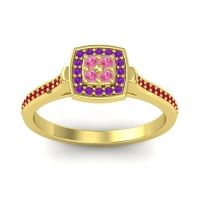 Pink Tourmaline Fashion Ring In 18k Yellow Gold With Amethyst And Ruby – Kazipu Statement Ring