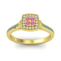 Pink Tourmaline Fashion Ring In 18k Yellow Gold With Lab Diamond And Swiss Blue Topaz – Kazipu Statement Ring