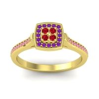 Ruby Fashion Ring In 18k Yellow Gold With Amethyst And Pink Tourmaline – Kazipu Statement Ring