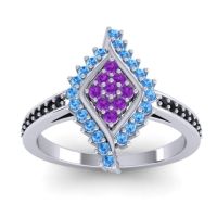 Amethyst Fashion Ring In 14k White Gold With Swiss Blue Topaz And Black Onyx – Vajra Statement Ring