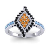 Citrine Fashion Ring In 14k White Gold With Black Onyx And Swiss Blue Topaz – Vajra Statement Ring