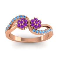 Amethyst Fashion Ring In 18K Rose Gold With Swiss Blue Topaz – Prabadara Simple Ring