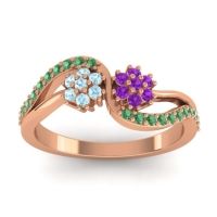 Amethyst Fashion Ring In 14K Rose Gold With Aquamarine And Emerald – Prabadara Simple Ring