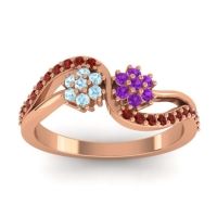 Amethyst Fashion Ring In 18K Rose Gold With Aquamarine And Garnet – Prabadara Simple Ring