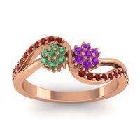 Amethyst Fashion Ring In 14K Rose Gold With Emerald And Garnet – Prabadara Simple Ring