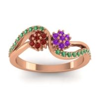 Amethyst Fashion Ring In 14K Rose Gold With Garnet And Emerald – Prabadara Simple Ring