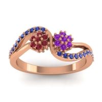 Amethyst Fashion Ring In 18K Rose Gold With Ruby And Blue Sapphire – Prabadara Simple Ring