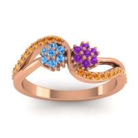 Amethyst Fashion Ring In 18K Rose Gold With Swiss Blue Topaz And Citrine – Prabadara Simple Ring