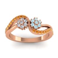 Aquamarine Fashion Ring In 14K Rose Gold With Diamond And Citrine – Prabadara Simple Ring