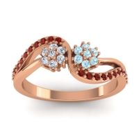 Aquamarine Fashion Ring In 14K Rose Gold With Diamond And Garnet – Prabadara Simple Ring