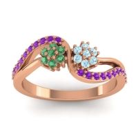 Aquamarine Fashion Ring In 14K Rose Gold With Emerald And Amethyst – Prabadara Simple Ring