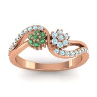 Aquamarine Fashion Ring In 14K Rose Gold With Emerald – Prabadara Simple Ring