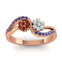 Aquamarine Fashion Ring In 14K Rose Gold With Garnet And Blue Sapphire – Prabadara Simple Ring