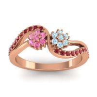 Aquamarine Fashion Ring In 14K Rose Gold With Pink Tourmaline And Ruby – Prabadara Simple Ring
