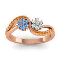 Aquamarine Fashion Ring In 18K Rose Gold With Swiss Blue Topaz And Citrine – Prabadara Simple Ring