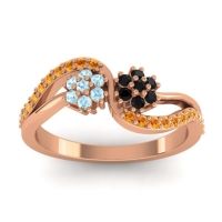 Black Onyx Fashion Ring In 18K Rose Gold With Aquamarine And Citrine – Prabadara Simple Ring