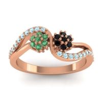 Black Onyx Fashion Ring In 14K Rose Gold With Emerald And Aquamarine – Prabadara Simple Ring