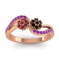 Black Onyx Fashion Ring In 18K Rose Gold With Ruby And Amethyst – Prabadara Simple Ring