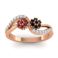 Black Onyx Fashion Ring In 18K Rose Gold With Ruby And Aquamarine – Prabadara Simple Ring
