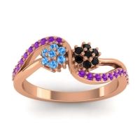 Black Onyx Fashion Ring In 18K Rose Gold With Swiss Blue Topaz And Amethyst – Prabadara Simple Ring