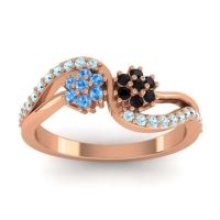 Black Onyx Fashion Ring In 18K Rose Gold With Swiss Blue Topaz And Aquamarine – Prabadara Simple Ring