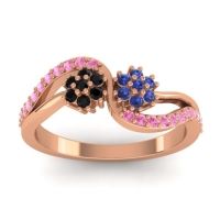 Blue Sapphire Fashion Ring In 18K Rose Gold With Black Onyx And Pink Tourmaline – Prabadara Simple Ring