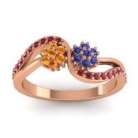 Blue Sapphire Fashion Ring In 14K Rose Gold With Citrine And Ruby – Prabadara Simple Ring