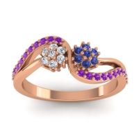Blue Sapphire Fashion Ring In 14K Rose Gold With Diamond And Amethyst – Prabadara Simple Ring
