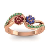 Blue Sapphire Fashion Ring In 14K Rose Gold With Ruby And Emerald – Prabadara Simple Ring