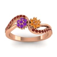 Citrine Fashion Ring In 18K Rose Gold With Amethyst And Garnet – Prabadara Simple Ring