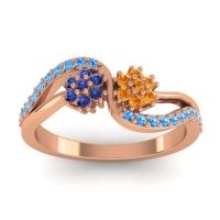 Citrine Fashion Ring In 18K Rose Gold With Blue Sapphire And Swiss Blue Topaz – Prabadara Simple Ring