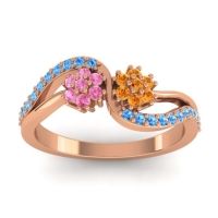 Citrine Fashion Ring In 18K Rose Gold With Pink Tourmaline And Swiss Blue Topaz – Prabadara Simple Ring