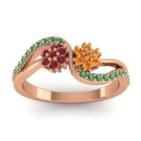 Citrine Fashion Ring In 14K Rose Gold With Ruby And Emerald – Prabadara Simple Ring