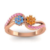 Citrine Fashion Ring In 18K Rose Gold With Swiss Blue Topaz And Pink Tourmaline – Prabadara Simple Ring