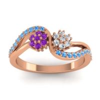 Lab Diamond Fashion Ring In 18K Rose Gold With Amethyst And Swiss Blue Topaz – Prabadara Simple Ring