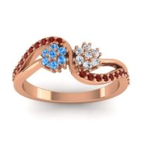 Lab Diamond Fashion Ring In 18K Rose Gold With Swiss Blue Topaz And Garnet – Prabadara Simple Ring