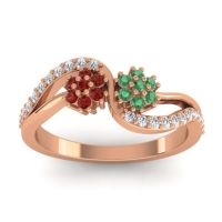 Emerald Fashion Ring In 14K Rose Gold With Garnet And Lab Diamond – Prabadara Simple Ring