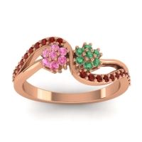 Emerald Fashion Ring In 14K Rose Gold With Pink Tourmaline And Garnet – Prabadara Simple Ring