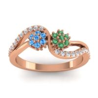 Emerald Fashion Ring In 14K Rose Gold With Swiss Blue Topaz And Lab Diamond – Prabadara Simple Ring