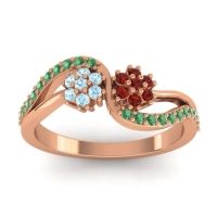 Garnet Fashion Ring In 14K Rose Gold With Aquamarine And Emerald – Prabadara Simple Ring