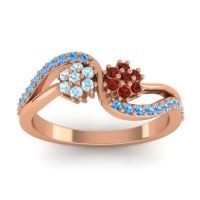 Garnet Fashion Ring In 18K Rose Gold With Aquamarine And Swiss Blue Topaz – Prabadara Simple Ring