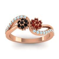 Garnet Fashion Ring In 18K Rose Gold With Black Onyx And Aquamarine – Prabadara Simple Ring