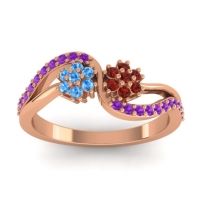 Garnet Fashion Ring In 18K Rose Gold With Swiss Blue Topaz And Amethyst – Prabadara Simple Ring