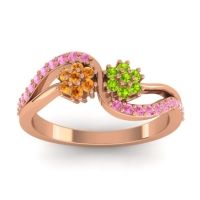 Peridot Fashion Ring In 18K Rose Gold With Citrine And Pink Tourmaline – Prabadara Simple Ring